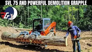 Garage Build Ep 4: Virnig V50 Tine Grapple Digging and Moving Trees with Kubota SVL 75 Track Loader