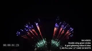 PRO143035 - Green Strobing Mine, Gold Glitters W/ Blue Comet 24 Shots