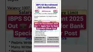 IBPS SO Recruitment 2025 Out💼 Apply Now for Bank Specialist Officer Post | #shorts #bankjob #govtjob