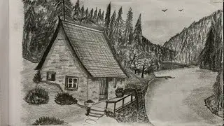 Serene Riverside Cottage | Pencil Drawing of Nature and Vintage Scenery | Pencil Art EPS-8 @AK_Arts