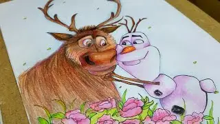 olaf and sven drawing 😀😅||pencil colour drawing idea easy for beginners ||