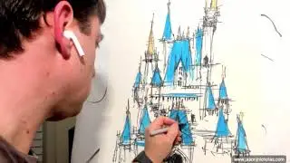 Cinderella's Castle - Ink & Watercolor Wash Sketch