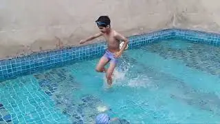 Behl's brother on their first swimming experience.