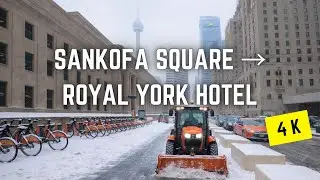 Toronto 🇨🇦 Winter Walk ❄️ | Sankofa (Yonge-Dundas) Square to Royal York Hotel via Bay St, 4K