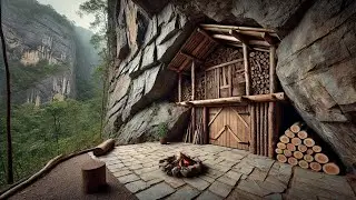 Build a shelter in the cliff camping alone