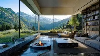 Smooth Jazz Music In A Luxury Living Room Set In A Spring Forest - Gentle Jazz With A Cozy Fireplace