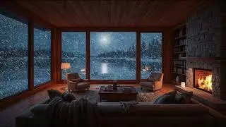 Lakeside Winter Living Room | Frozen Lake View & Fireplace Ambience