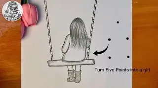 How to Turn Five Points into A Girl|Easy Girl Drawing From Dots|Very Easy that Everyone Can Draw