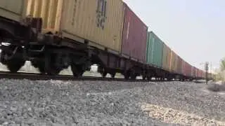 Freight train passing in Tel Aviv, Israel.