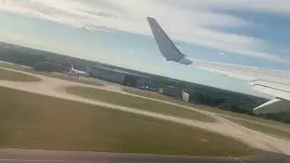 London Stansted STN takeoff Ryanair filmed onboard rear seat 28A view, July 2022