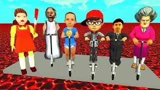 Scary Teacher 3D vs Squid Game Sandals Squid Girl Scooter On Floor Is Lava Error 5 Times Challenge