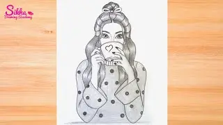 How to draw a Girl Holding a Coffee Cup || Girl drinking coffee drawing || Pencil Sketch 