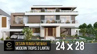 DESAIN RUMAH MEWAH STYLE MODERN TROPIS IBU EVA DENGAN LEBAR 24M DAN PANJANG 28M (3D VIDEO)
