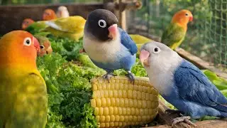 Colourful Lovebirds Enjoy Fresh Green || Beautiful Parrots Feeding Time #parrot #lovebirds
