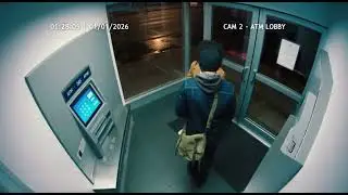 ATM camera, man trying to steal a bag but the owner was standing behind him 😬😬