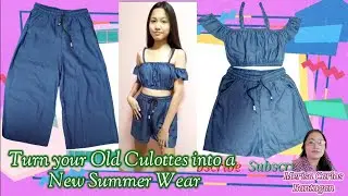 DIY Off-Shoulder Ruffled Top with Shorts from Old Culottes