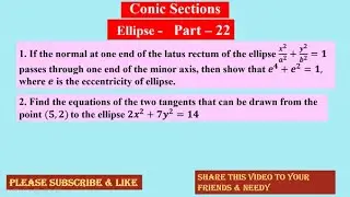 Conic Section  Ellipse 22 ,  Ellipse ,   #ProblemWithSolution , Please Subscribe , Like & Share  🙏