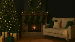 Evergreen, Charcoal Grey & Gold Christmas Ambience 🌲✨ |  Cozy Living Room + Storm Sounds