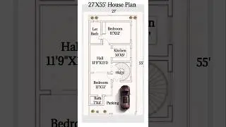 27'X55' Sqft 2bhk Ground Floor Plan With Parking Plan🏠 #vastufloorplan #floorplan #architecturalplan