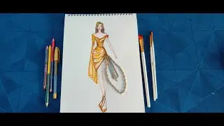 Golden Elegance ✨ | Trending Golden Dress Illustration #drawing #Goldendress #art #Dressdesign #asmr