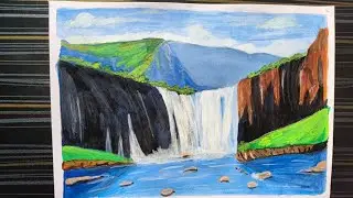 How to Paint Waterfall Valley / Acrylic Painting Step by Step 🎨/ Easy Acrylic Tutorial 