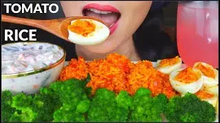 ASMR SPICY TOMATO RICE, CUCUMBER ONION RAITA, EGGS, YOGURT SALAD, PINK GUAVA JUICE 番茄饭咀嚼音 먹방