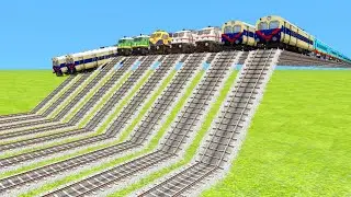 9️⃣ TRAINS HARDLY JUMP FROM VERY HIGH ANGEL RAMP SLOP RAILWAY TRACKS🔺Train Simulator | TrainsFun