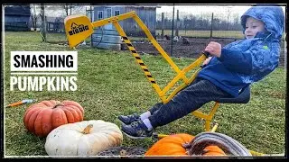 Smashing Pumpkins with Toddler Tools to Feed Farm Animals | Driving John Deere Tractor | Kids Video