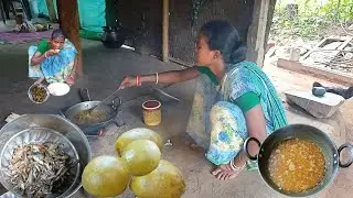 Field Desi Small Fish With Ambada Bayel Curry Recipe || Cooking And Eating By Tribal House Wife