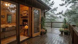 Rain Sounds on a Cozy Cabin Deck 🌧️ Fireplace Ambience for Deep Sleep, Study & Stress Relief