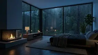 Deep Relief: Heavy Rain Sounds in Glass Woods Cabin with Fireplace for Perfect Sleep 😴🔥
