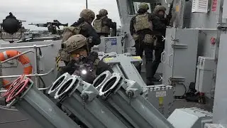 Royal Marine's defence drill on board HMS Montrose
