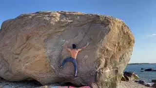 Wetness the Dryness Stand (V6) - Long Island Bouldering: East Marion (Fat Boy Boulder)