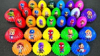 Marvel Slime 🔍 Discovering Rainbow Slime Eggs and Seashell with Spider-Man and Thor! Satisfying ASMR