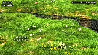 Grassy Meadow 3d scene in Blender with BTS of the process