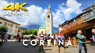 4K WALK in CORTINA D&rsquo;AMPEZZO Italy 🇮🇹  // ASMR, Walk in Superb Old city center main street.