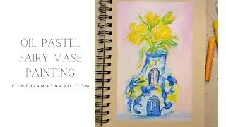 Fairy Door Vase Oil Pastel Painting