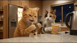 Midnight Heist! The Hungry Kittens' Secret RAMEN Mission 🍜 #cat #kitten