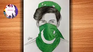 Independence Day Drawing / How To Draw A Boy Wearing Pakistan Mask / 14 August Drawing / Boy Drawing