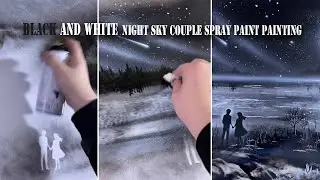 Black and white night sky couple spray paint painting