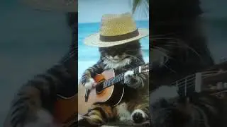The cat performs chanson on the guitar | AI art animals