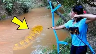 Amazing Girl Uses PVC Pipe Compound BowFishing To Shoot Fish