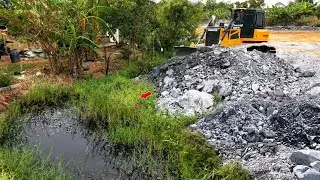 Nicely_Smothly Building Road Construction Over The Water Using Stones For Fill Clean Forest Pushing