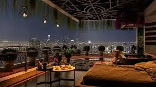SleepyTime Cozy Rainy Day on a Romantic Patio Penthouse Bedroom Looking Over the City Lights