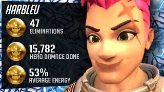 Harbleu CARRY Zarya - 47 elims! [ Overwatch Season 29 Top 500 ]