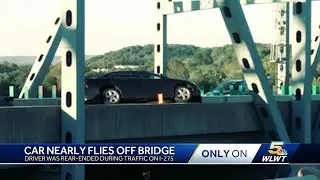 Driver's car nearly falls off Combs-Hehl Bridge