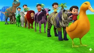 Long Slide Game With Elephant Gorilla Buffalo Hippopotamus Tiger - 3d Animal Game - Funny 3d Animals
