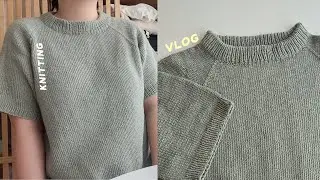 🫒얼떨결에 시작해버린 봄뜨개🍃_노프릴스웨터 반팔 뜨개 브이로그/라라뜨개 밍크혼방 바질/쁘띠니트/Petite Knit/no frills sweater