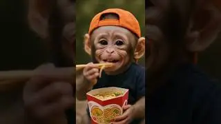 Baby Monkey Slurps Ramen Like a Pro! 🍜😂
