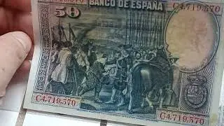 Spain; 50 Pesetas 1928, regular issue, Alfonso XIII; portrait of Diego Vel&aacute;zquez